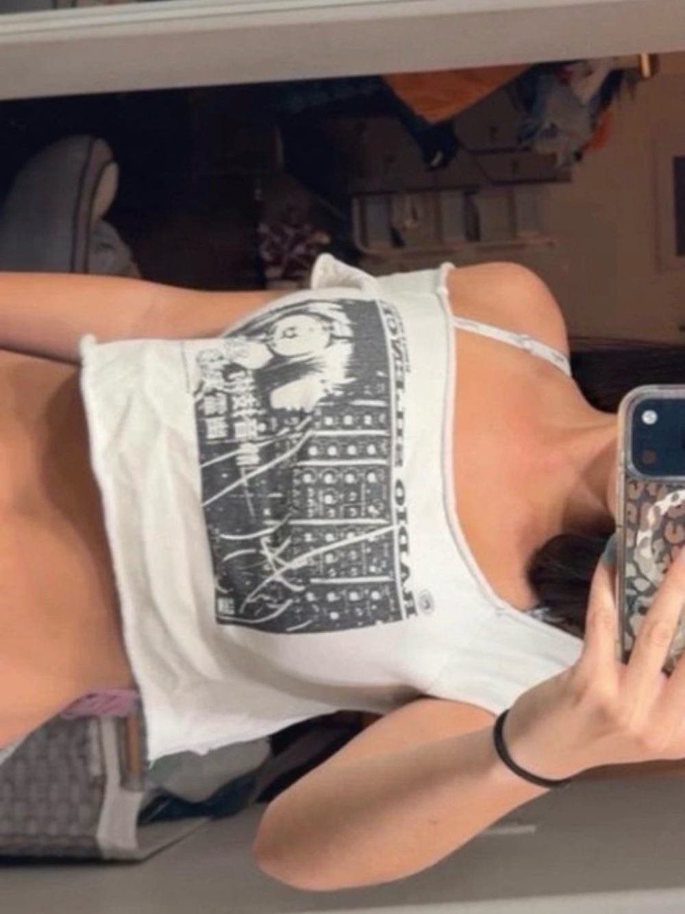 Brandy Melville White Graphic Crop Tank